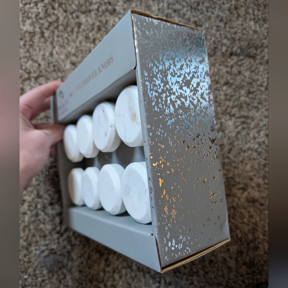 Casa Decor White Marble Drawer Knobs Set of 8